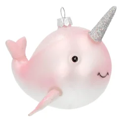 Anhänger Narwal, Rosa, Glas, 10 Cm