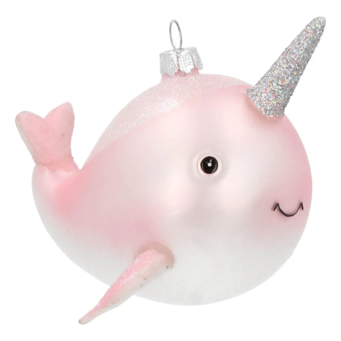 Anhänger Narwal, Rosa, Glas, 10 Cm