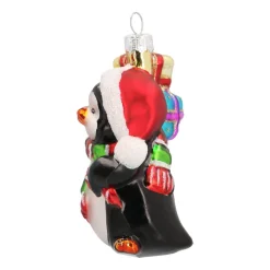 Anhänger Pinguin Mit Geschenken, Schwarz-weiß, Glas, 9 Cm