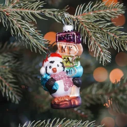 Anhänger Pinguin Mit Straßenschild, Bunt, Glas, 10 Cm