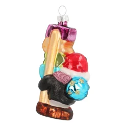 Anhänger Pinguin Mit Straßenschild, Bunt, Glas, 10 Cm