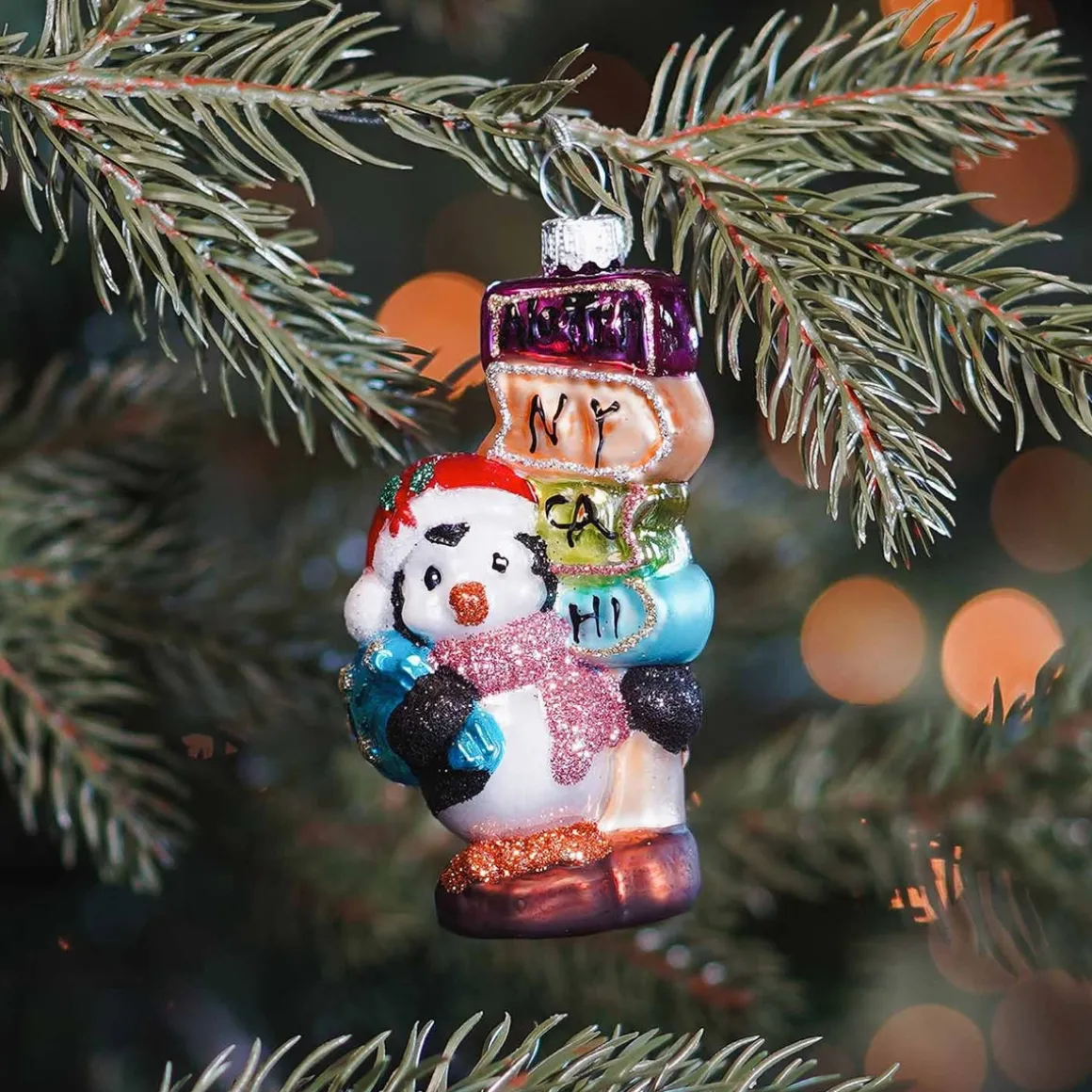 Anhänger Pinguin Mit Straßenschild, Bunt, Glas, 10 Cm