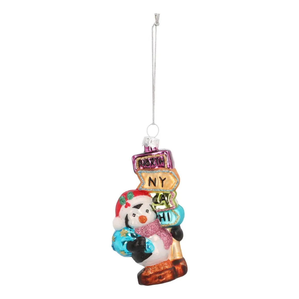 Anhänger Pinguin Mit Straßenschild, Bunt, Glas, 10 Cm