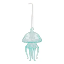 Anhänger Qualle, Blau, Glas, 12 Cm