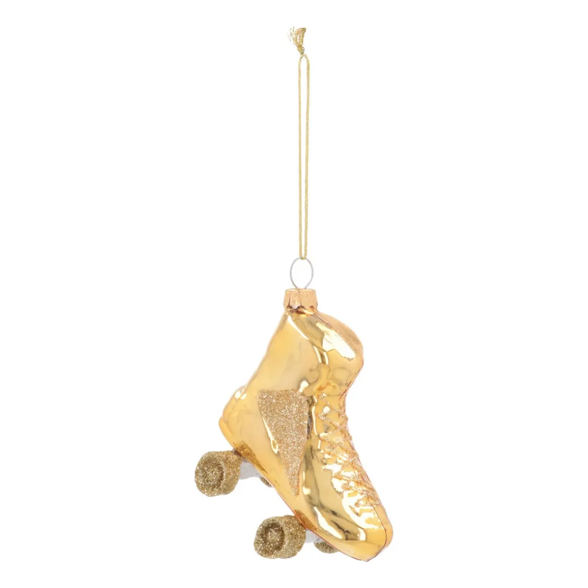 Anhänger Rollschuh, Gold, Glas, 8 Cm