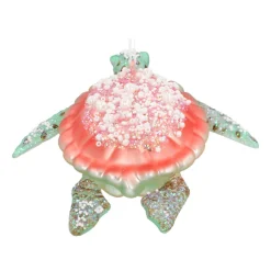 Anhänger Schildkröte, Grün-rosa, Glas, 13 Cm