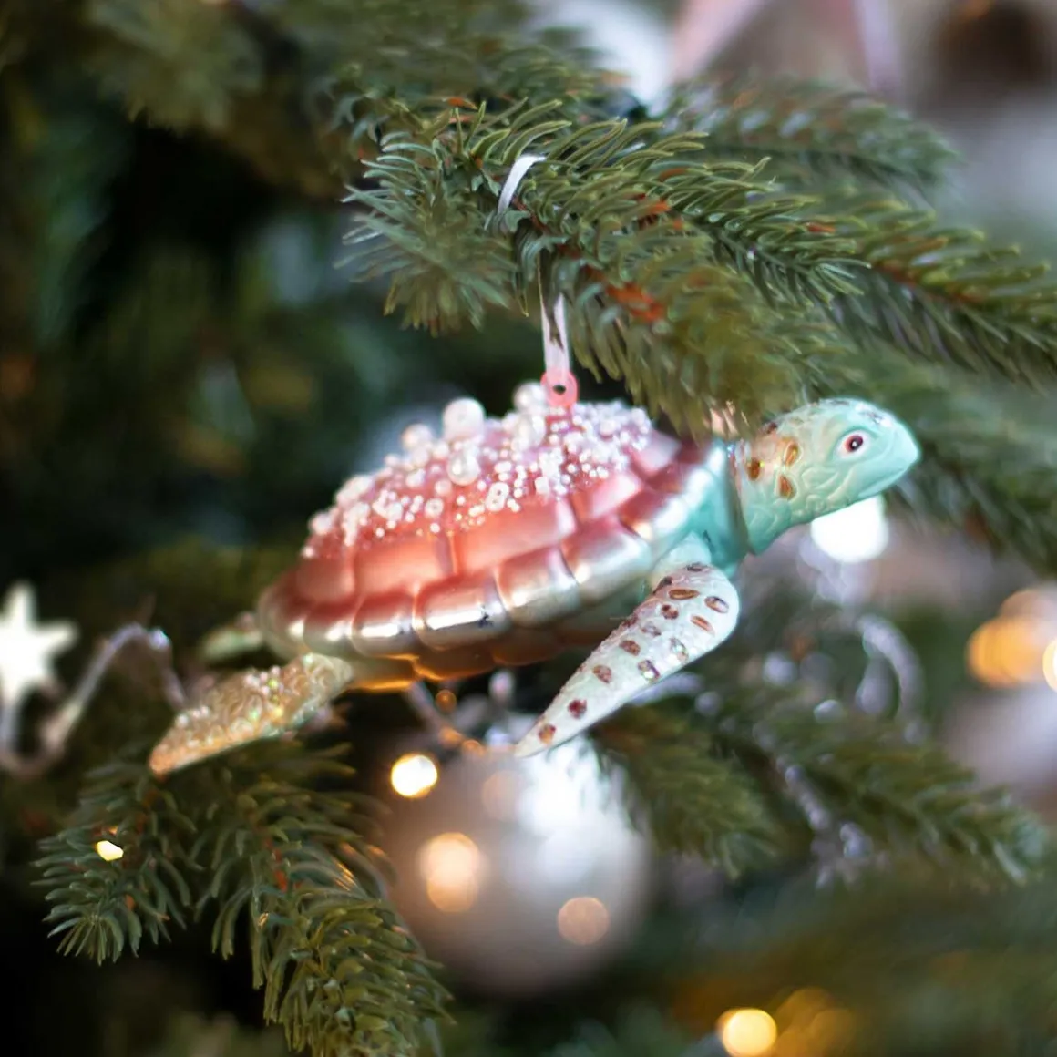 Anhänger Schildkröte, Grün-rosa, Glas, 13 Cm