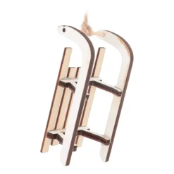 Anhänger Schlitten, Weiß, Holz, 10 Cm