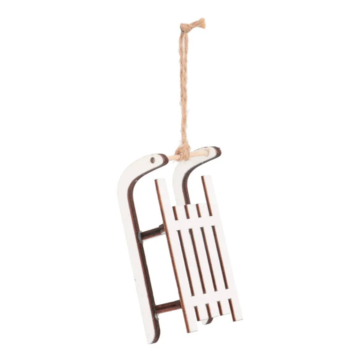 Anhänger Schlitten, Weiß, Holz, 10 Cm