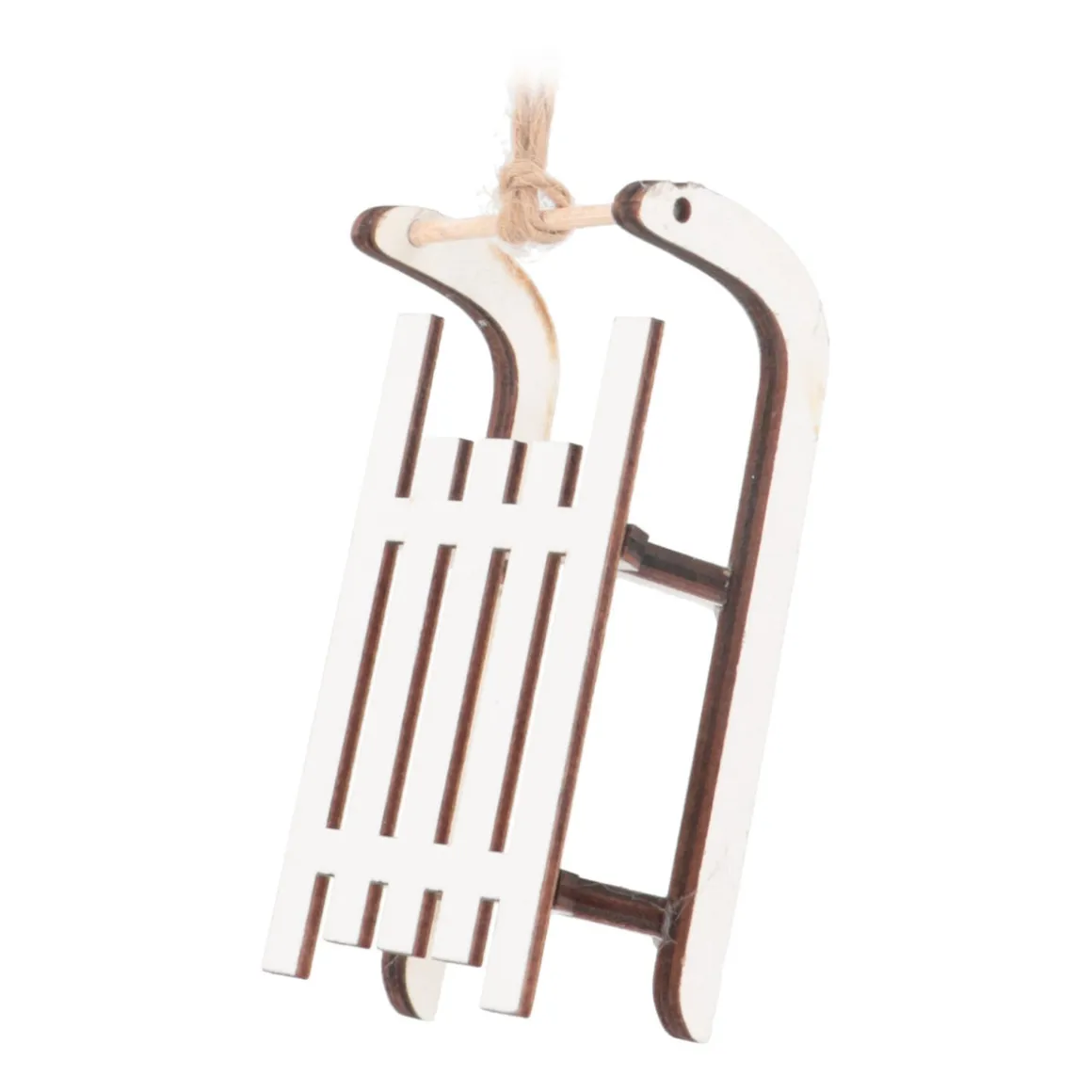 Anhänger Schlitten, Weiß, Holz, 10 Cm