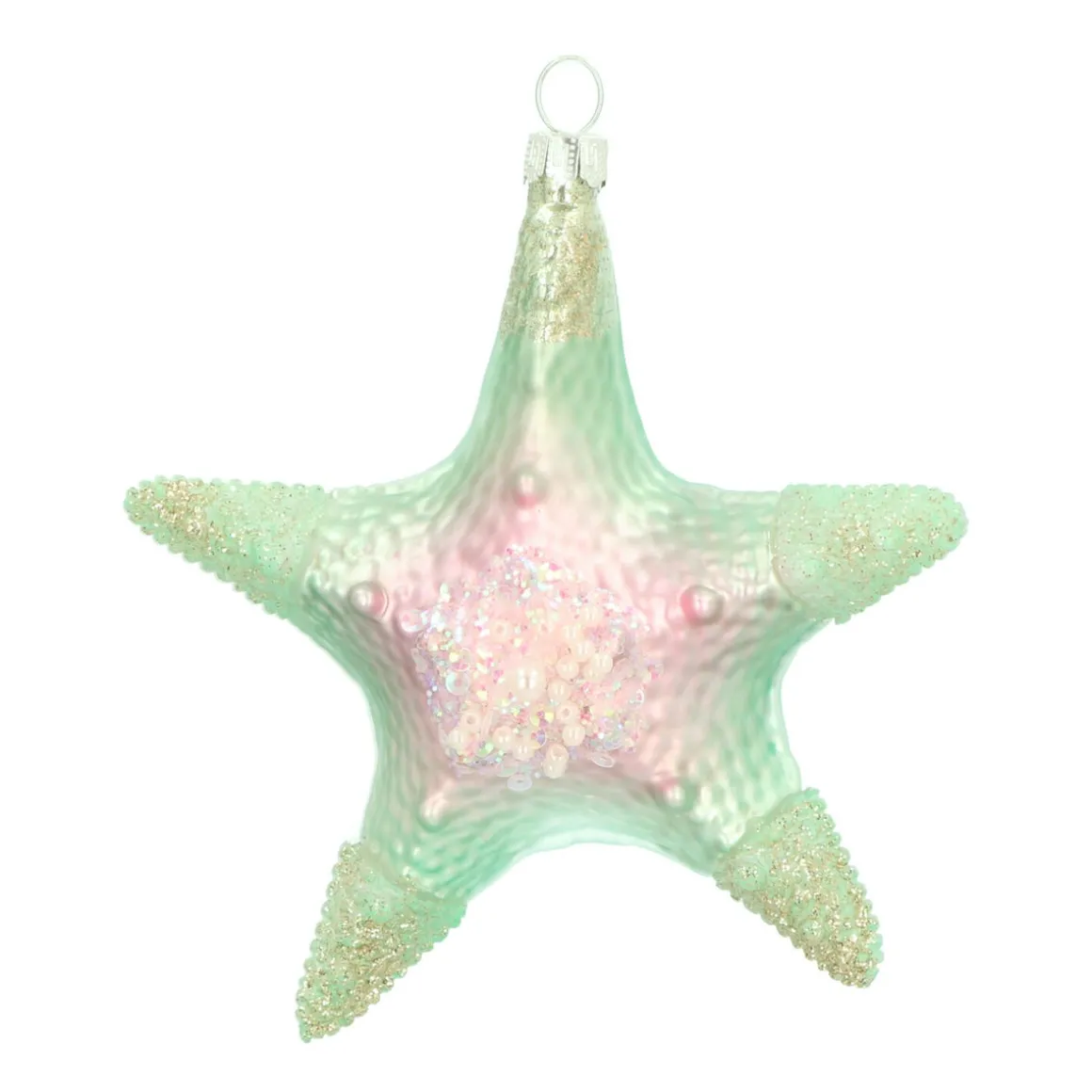 Anhänger Seestern, Grün-rosa, Glas, 11 Cm