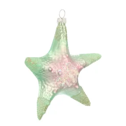 Anhänger Seestern, Grün-rosa, Glas, 11 Cm
