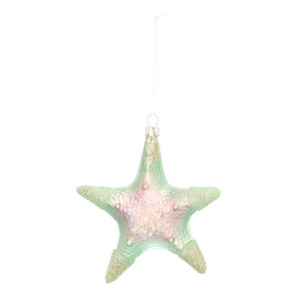 Anhänger Seestern, Grün-rosa, Glas, 11 Cm