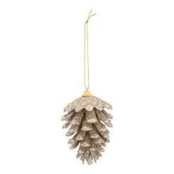 Anhänger Tannenzapfen Mit Champagner-Glitzer, 8 Cm
