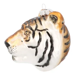 Anhänger Tiger-Kopf, Braun, Glas, 10 Cm