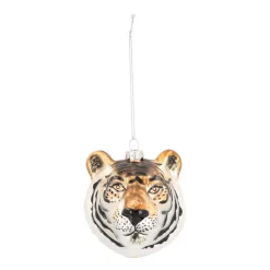 Anhänger Tiger-Kopf, Braun, Glas, 10 Cm