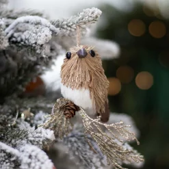 Anhänger Vogel Auf Glitzer-Blatt, Weiß-braun, Kunststoff, 9 Cm