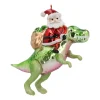 Anhänger Weihnachtsmann Auf T-Rex, Rot-grün, Glas, 13 Cm