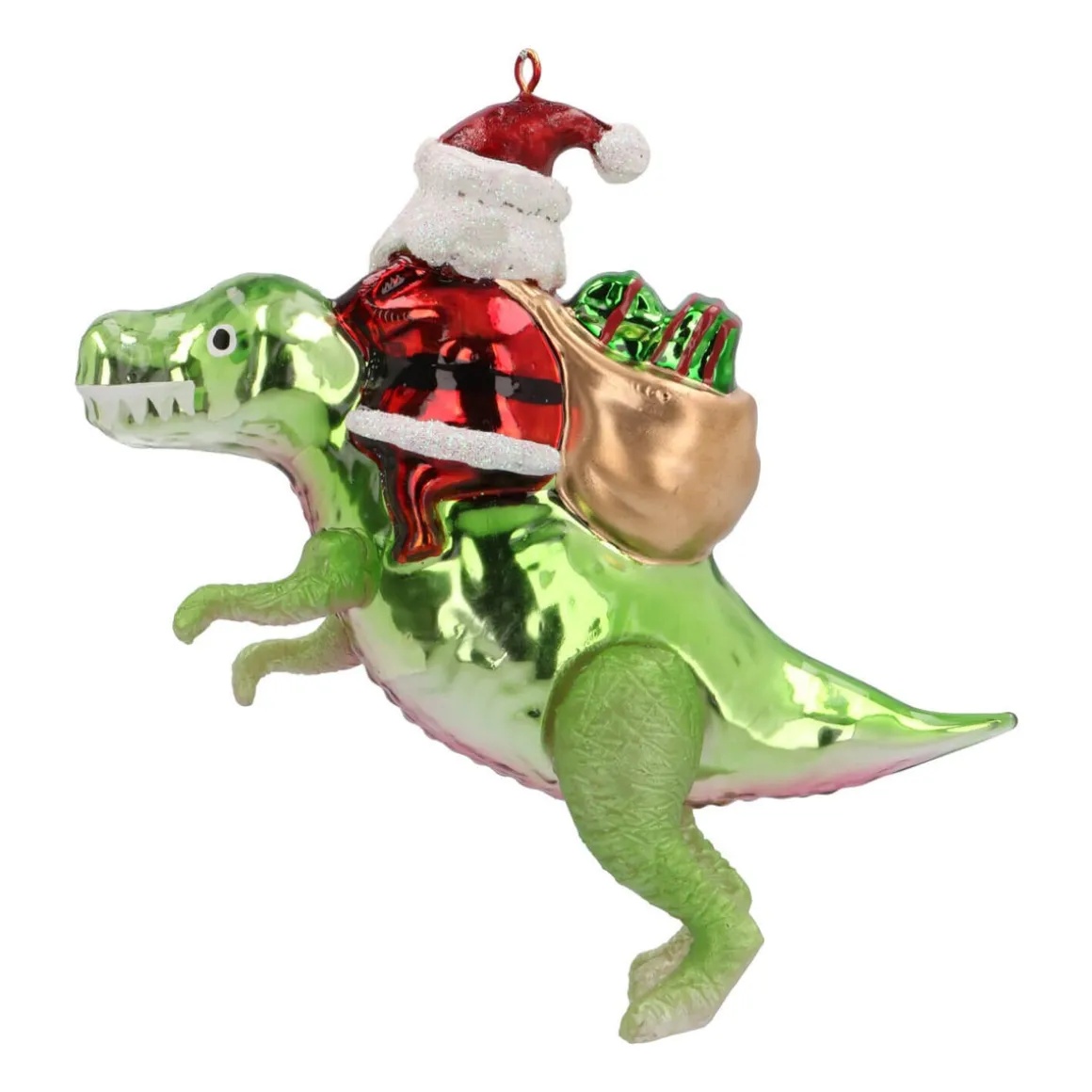 Anhänger Weihnachtsmann Auf T-Rex, Rot-grün, Glas, 13 Cm