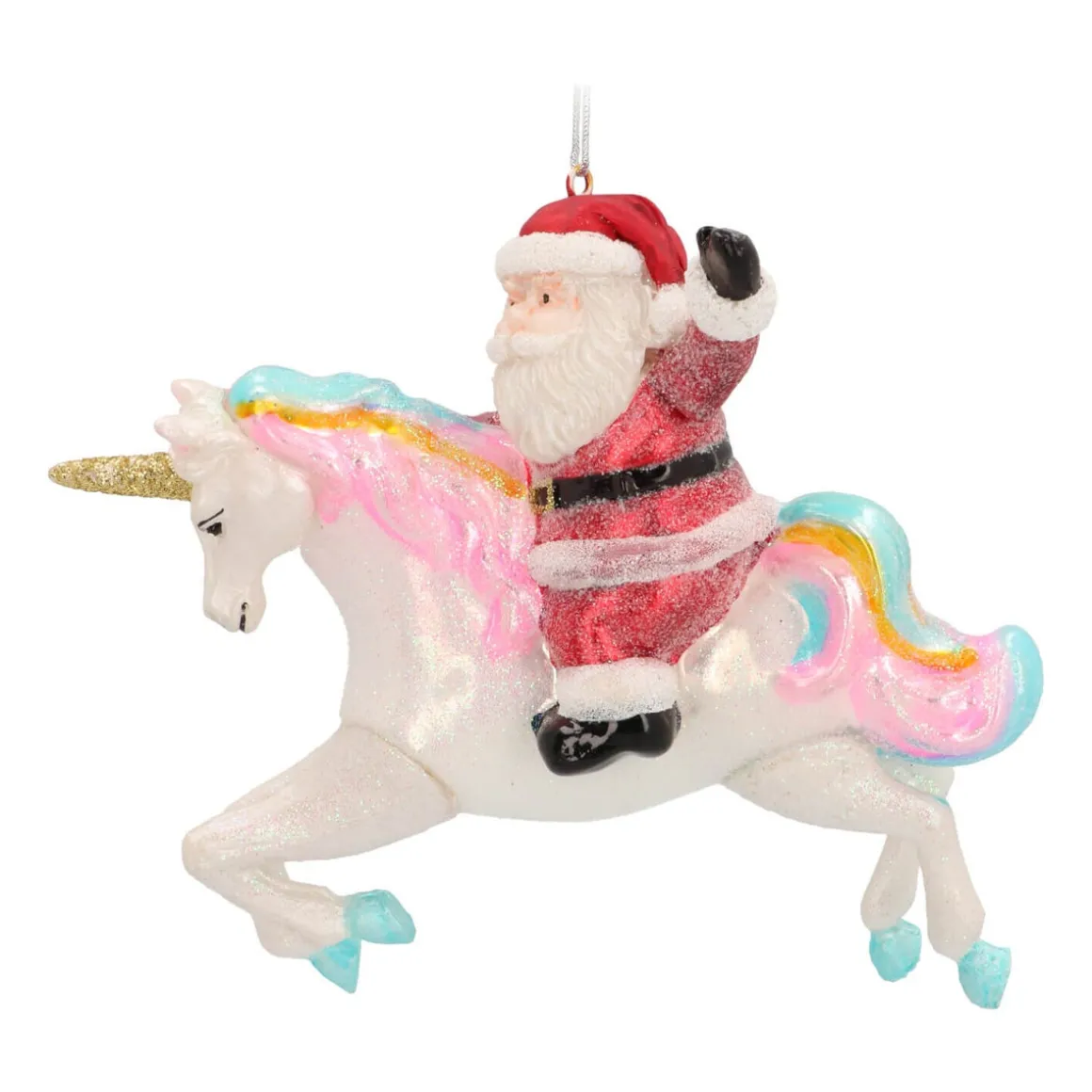 Anhänger Weihnachtsmann Auf Einhorn, Bunt, Glas, 12 Cm