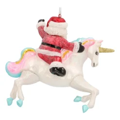 Anhänger Weihnachtsmann Auf Einhorn, Bunt, Glas, 12 Cm