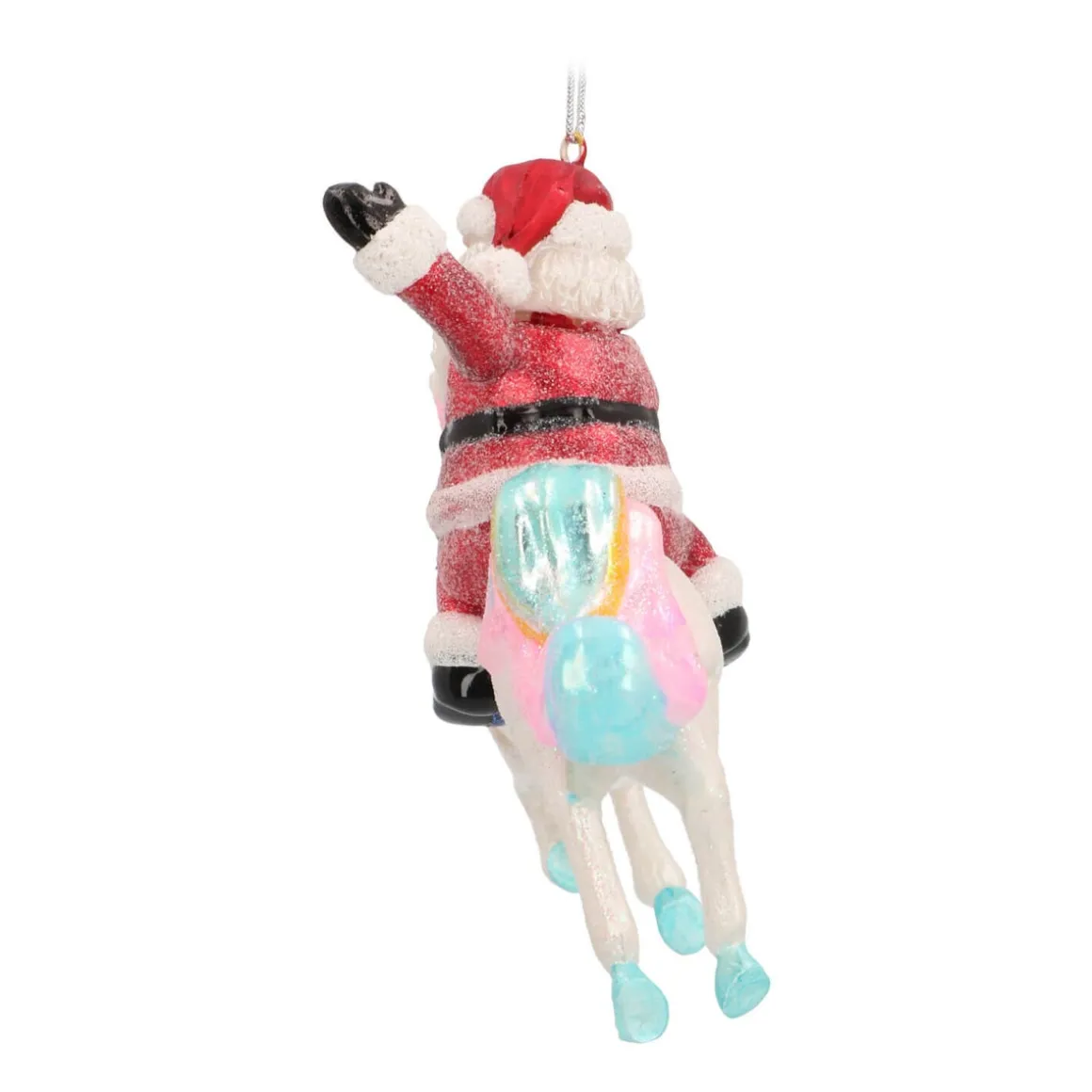 Anhänger Weihnachtsmann Auf Einhorn, Bunt, Glas, 12 Cm