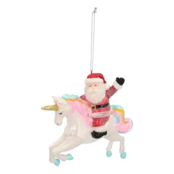 Anhänger Weihnachtsmann Auf Einhorn, Bunt, Glas, 12 Cm