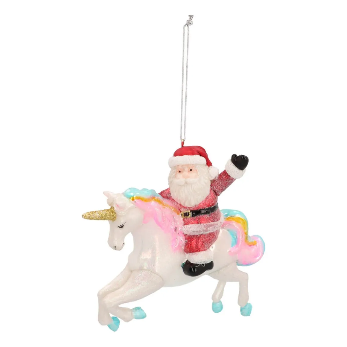 Anhänger Weihnachtsmann Auf Einhorn, Bunt, Glas, 12 Cm