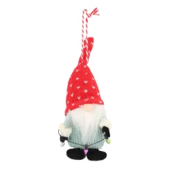 Anhänger Weihnachtswichtel Mit Lichterkette, Rot-grün, Stoff, 12 Cm