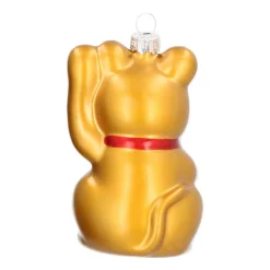 Anhänger Winkende Katze, Gold, Glas, 10,5 Cm