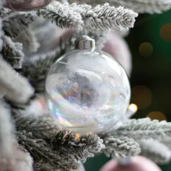 Außergewöhnliche Weihnachtskugel Mit Federn Gefüllt, Weiß, Glas, 8 Cm