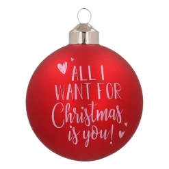Besondere Weihnachtskugel „All I Want For Christmas“, Rot, Glas, 8 Cm