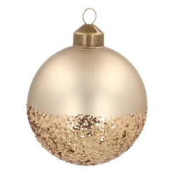 Besondere Weihnachtskugel In Glitzergold Getaucht, Taupe, Glas, 8 Cm