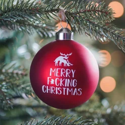 Besondere Weihnachtskugel „Merry F*cking Christmas“, Rot, Glas, 8 Cm
