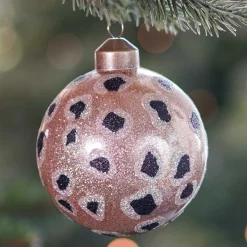 Besondere Weihnachtskugel Leoprint, Hellgold, Glas, 8 Cm