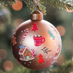 Besondere Weihnachtskugel Mit Weihnachtsmotiven, Taupe, Glas, 8 Cm