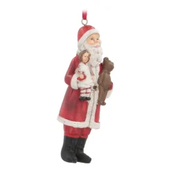 Besonderer Anhänger Weihnachtsmann Mit Teddy, Aus Polyresin, 11 Cm