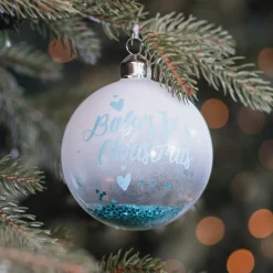 Blaue Weihnachtskugel Mit "Baby's First Christmas"