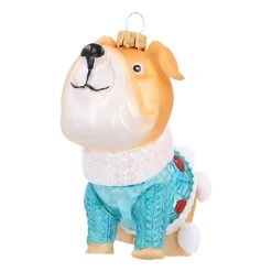 Bulldogge Mit Blauem Pullover Als Weihnachtsanhänger
