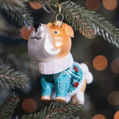 Bulldogge Mit Blauem Pullover Als Weihnachtsanhänger