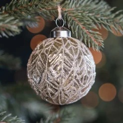 Champagnerfarbene Weihnachtskugel Mit Blattader-Relief