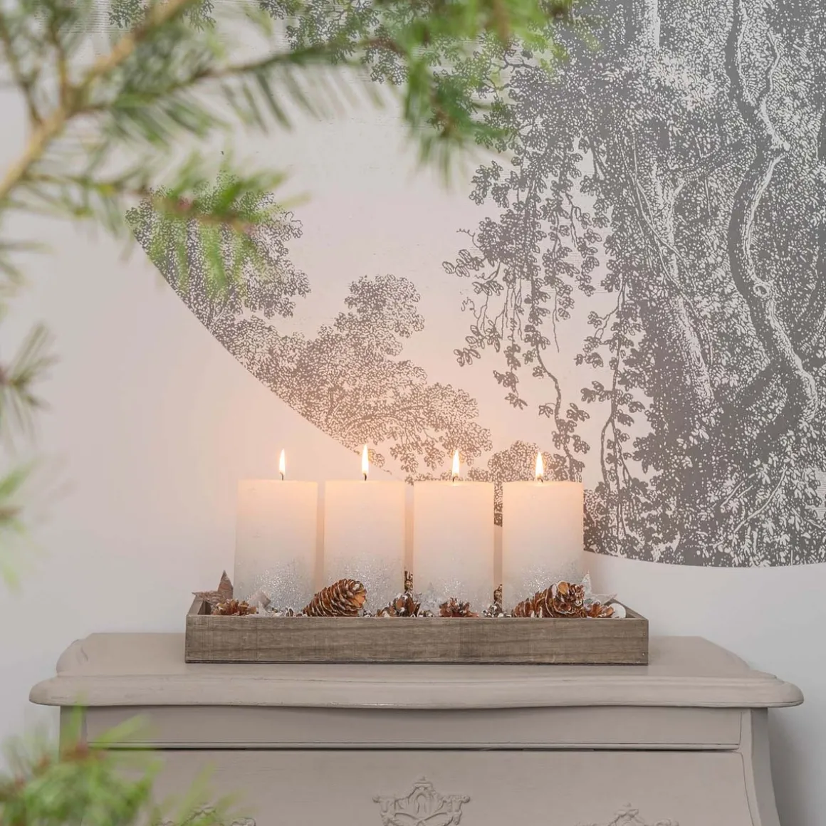 Dekotablett, Graue Waschung, Holz, 40x22 Cm