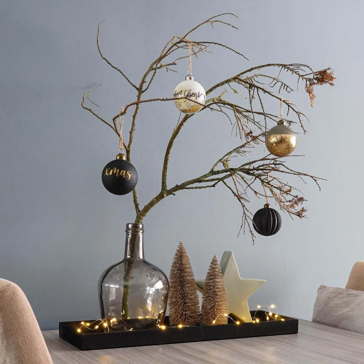 Dekotablett, Schwarze Waschung, Holz, 62x20 Cm