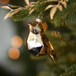 Design Christbaumschmuck Vogel, Hellgold, Glas, 9 Cm