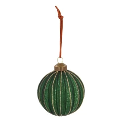 Dunkelgrüne Weihnachtskugel Mit Goldenen Glitzerstreifen