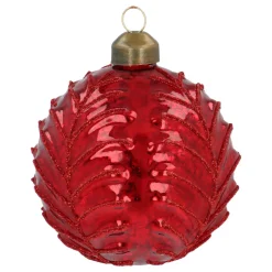 Dunkelrote Craquelé-Weihnachtskugel Mit Blattmotiv