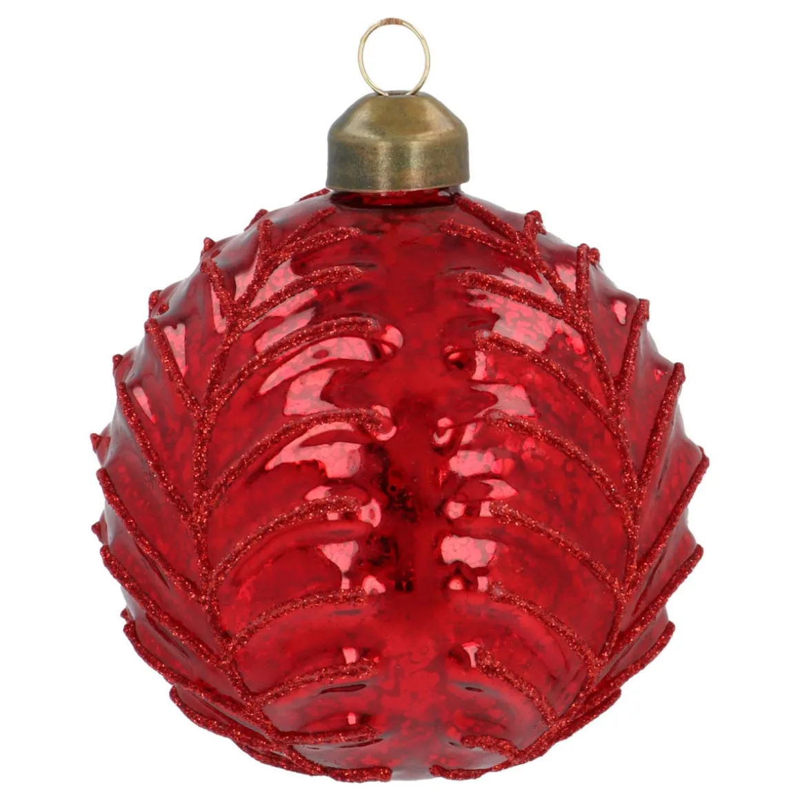 Dunkelrote Craquelé-Weihnachtskugel Mit Blattmotiv