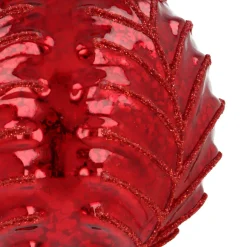 Dunkelrote Craquelé-Weihnachtskugel Mit Blattmotiv