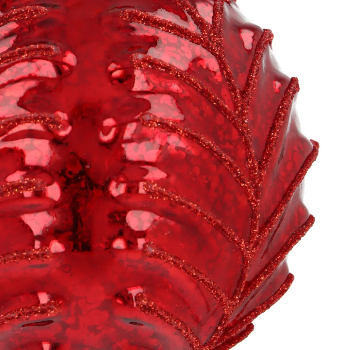 Dunkelrote Craquelé-Weihnachtskugel Mit Blattmotiv