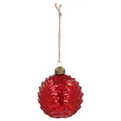 Dunkelrote Craquelé-Weihnachtskugel Mit Blattmotiv